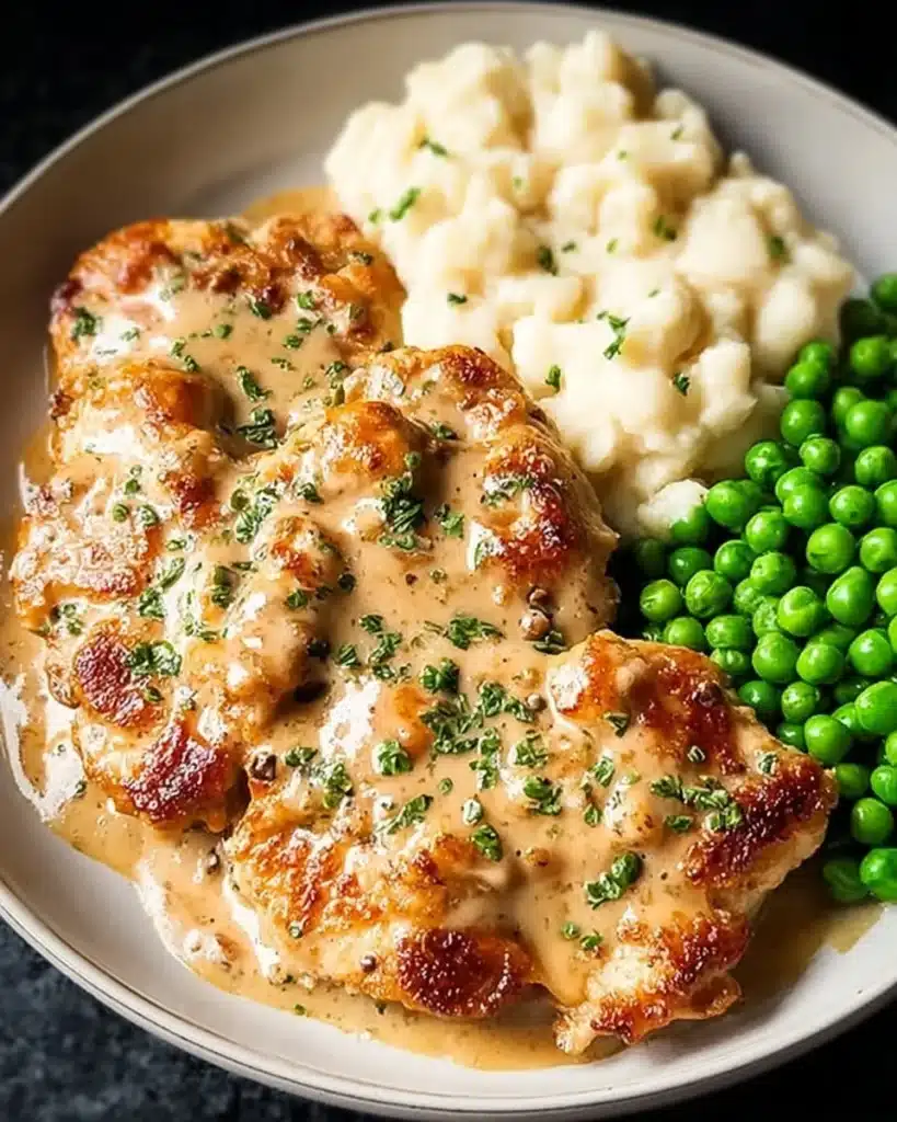 Creamy Boursin Chicken Bake dish with herbs and cheese