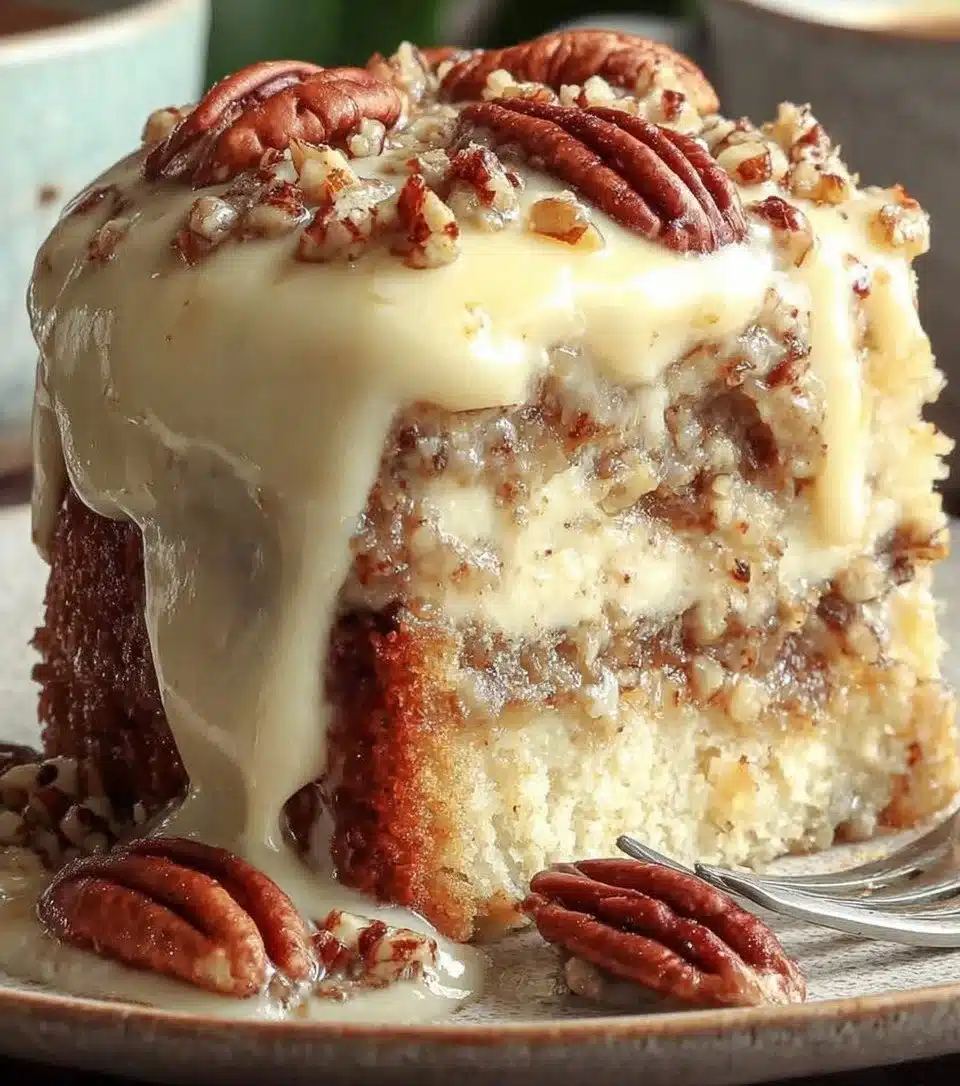 Delicious Butter Pecan Three Milks Cake with creamy layers and pecan topping