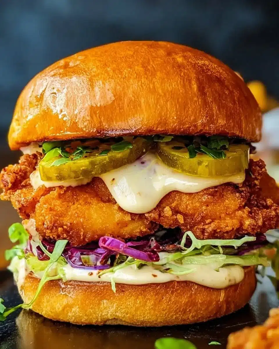 Buttermilk fried crispy chicken burger with lettuce and tomato