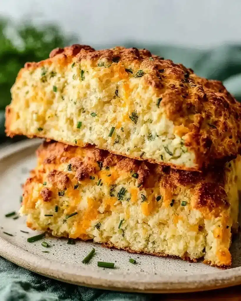Freshly baked Cheddar and Chive Irish Soda Bread loaf