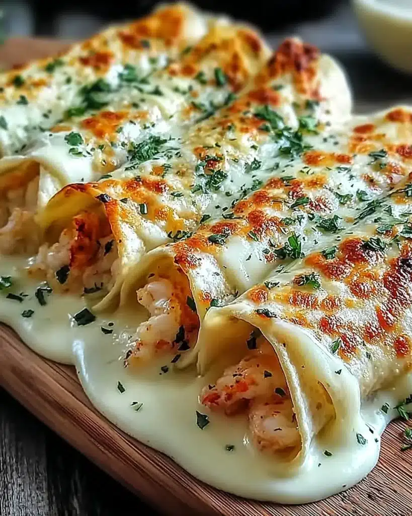 Cheesy seafood tortilla bombs filled with shrimp and cheese on a plate.