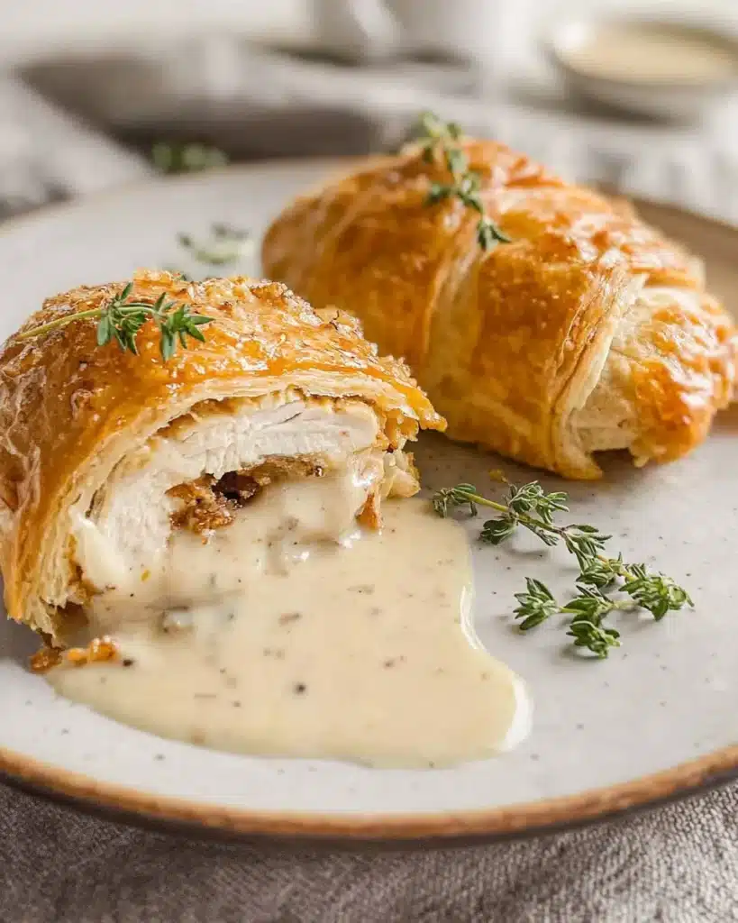 Chicken Wellington served with flavorful Dijon cream sauce