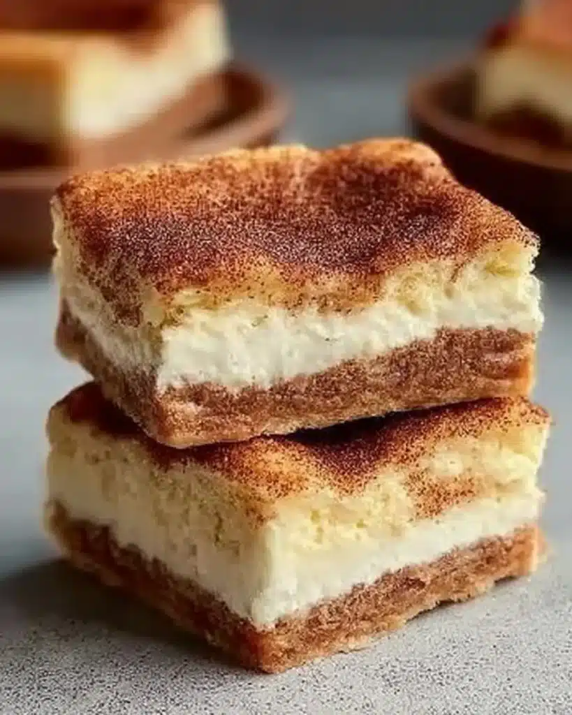 Delicious churro cheesecake bars with a cinnamon sugar topping