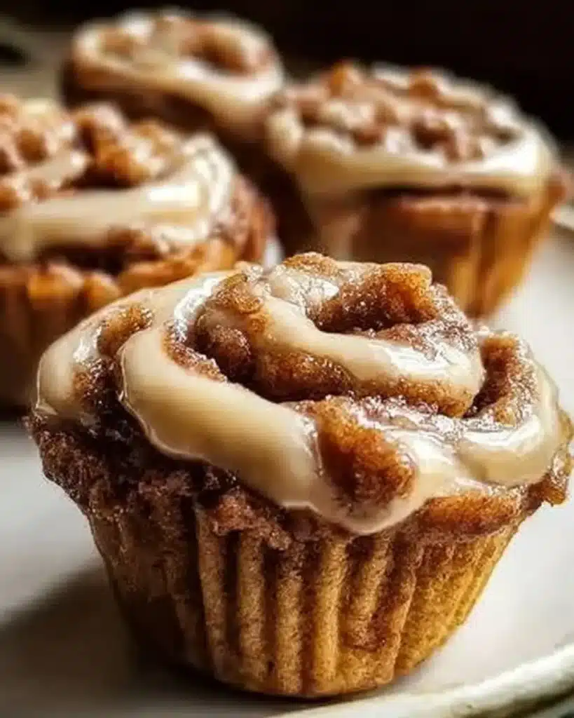 Delicious cinnamon roll protein muffins drizzled with icing