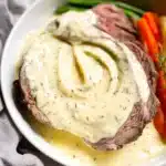 Delicious classic creamy garlic sauce served with pasta