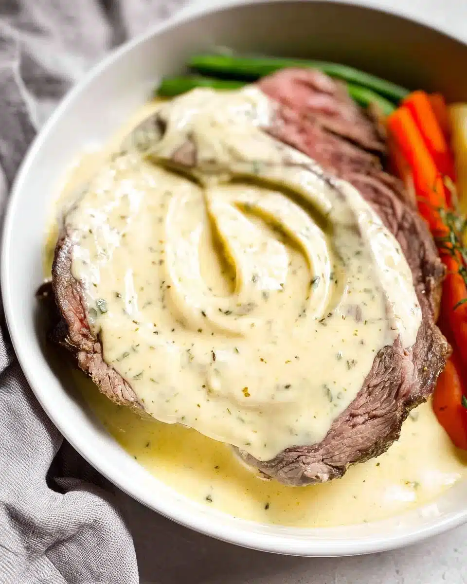 Delicious classic creamy garlic sauce served with pasta