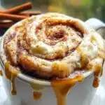 Delicious cottage cheese cinnamon roll mug cake ready to be enjoyed