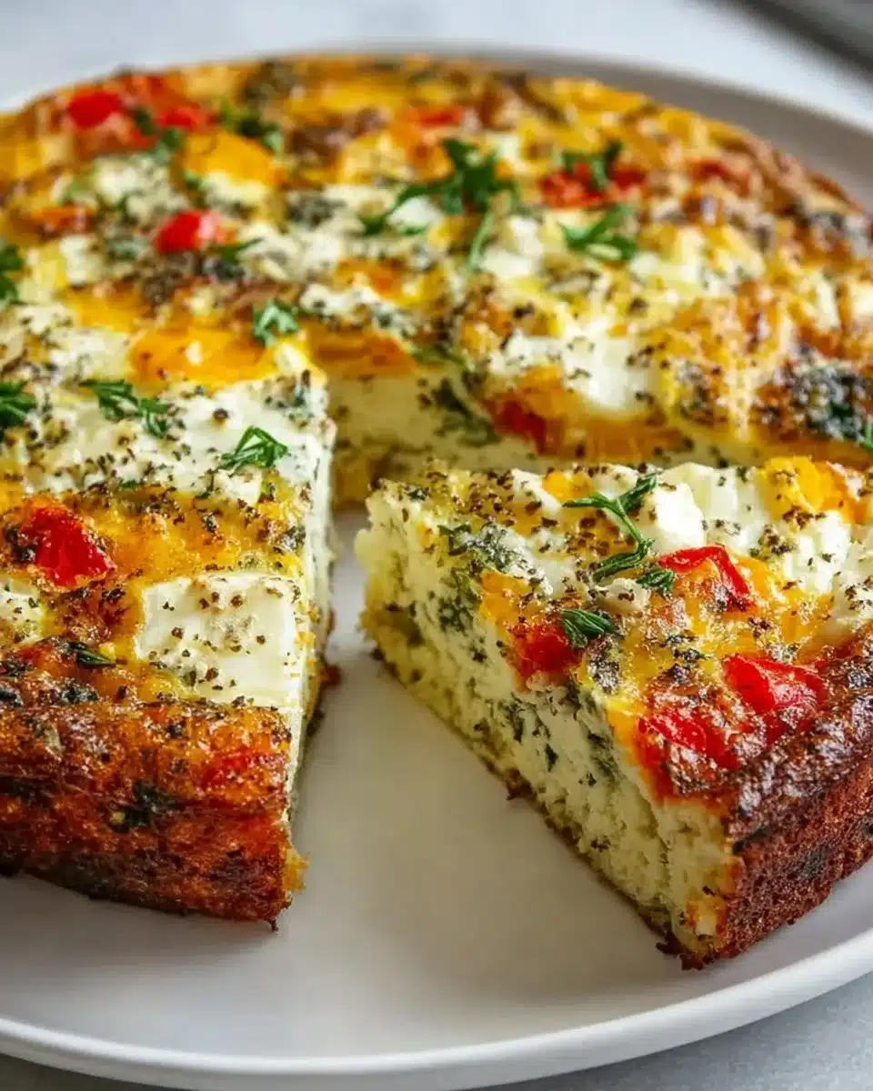 Crustless Cottage Cheese Quiche with fresh vegetables and herbs