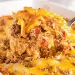 Delicious creamy hamburger casserole topped with crispy layers for a satisfying meal.