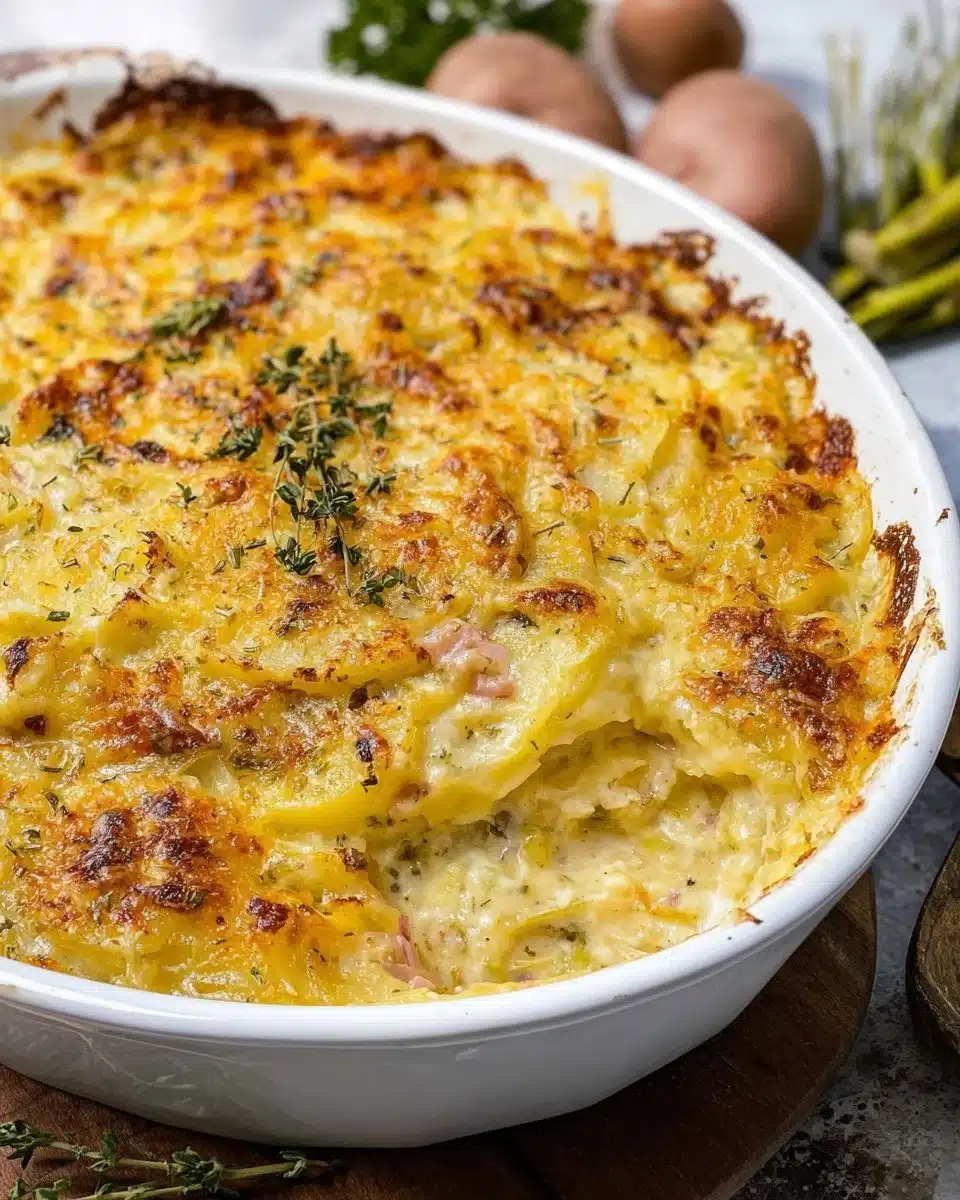 Delicious creamy potato casserole baked to perfection in a dish