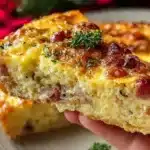 Delicious crustless quiche with vegetables and cheese, served on a plate.
