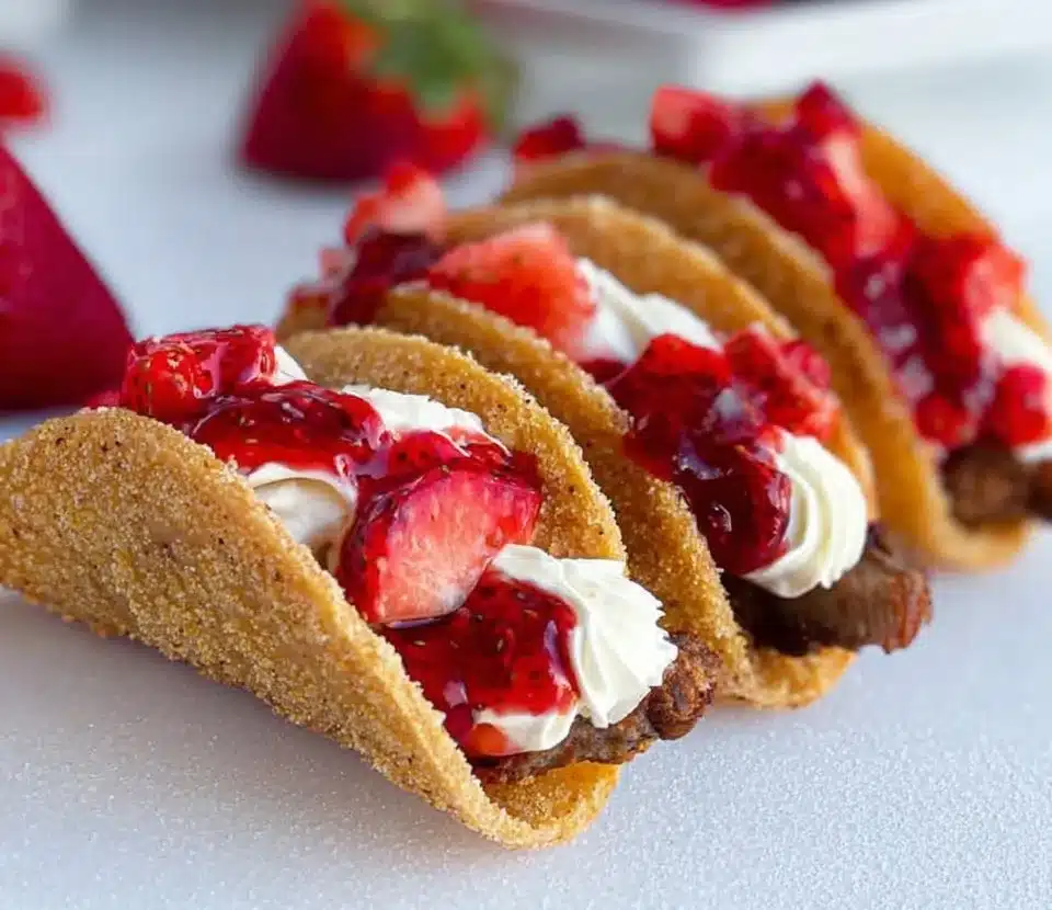 Delicious dessert tacos filled with fruits and chocolate for a sweet treat.