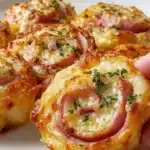 Easter Ham and Cheddar Pinwheels served on a platter