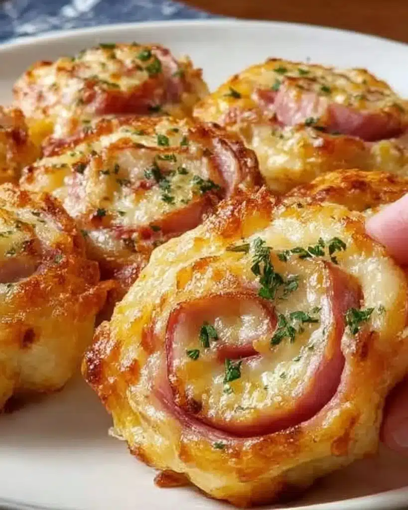 Easter Ham and Cheddar Pinwheels served on a platter