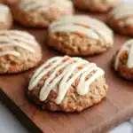 Easter Sourdough Carrot Cake Cookies on a plate, decorated with festive sprinkles.
