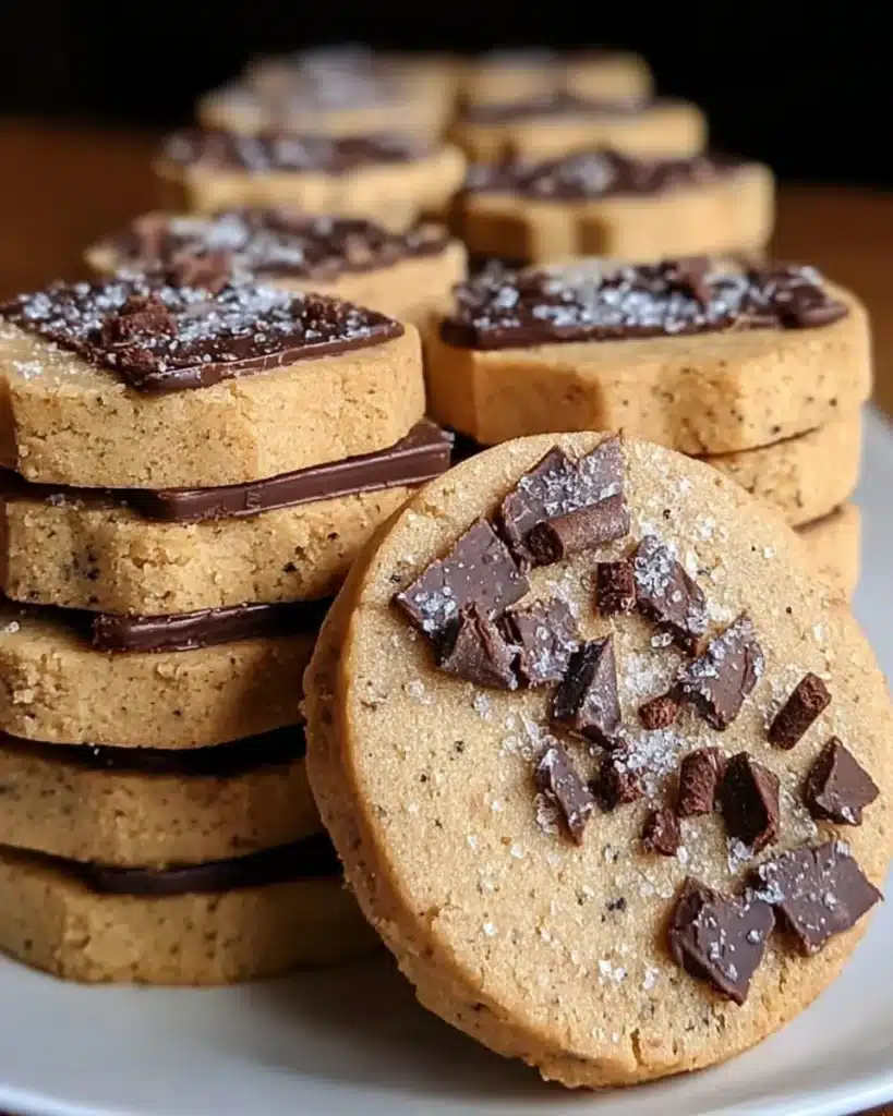 Espresso Shortbread Cookies with Toffee on a decorative plate