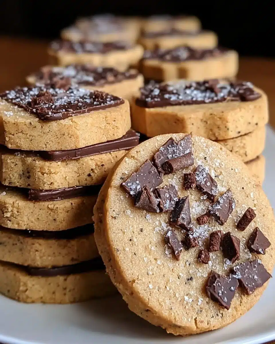 Espresso Shortbread Cookies with Toffee on a decorative plate