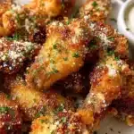 Delicious Garlic Parmesan Chicken Wings garnished with herbs