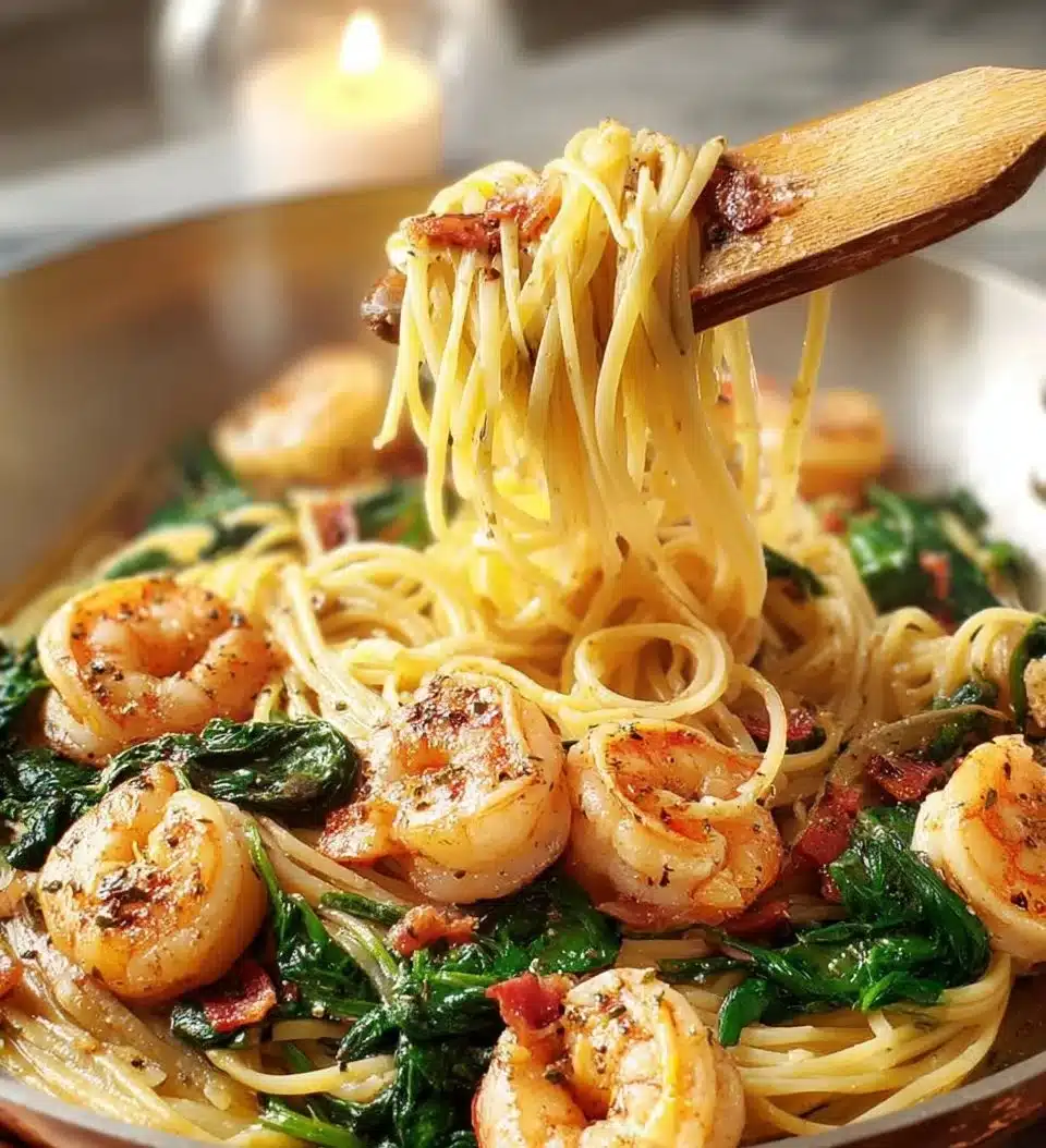 Garlic Shrimp & Spinach Linguine