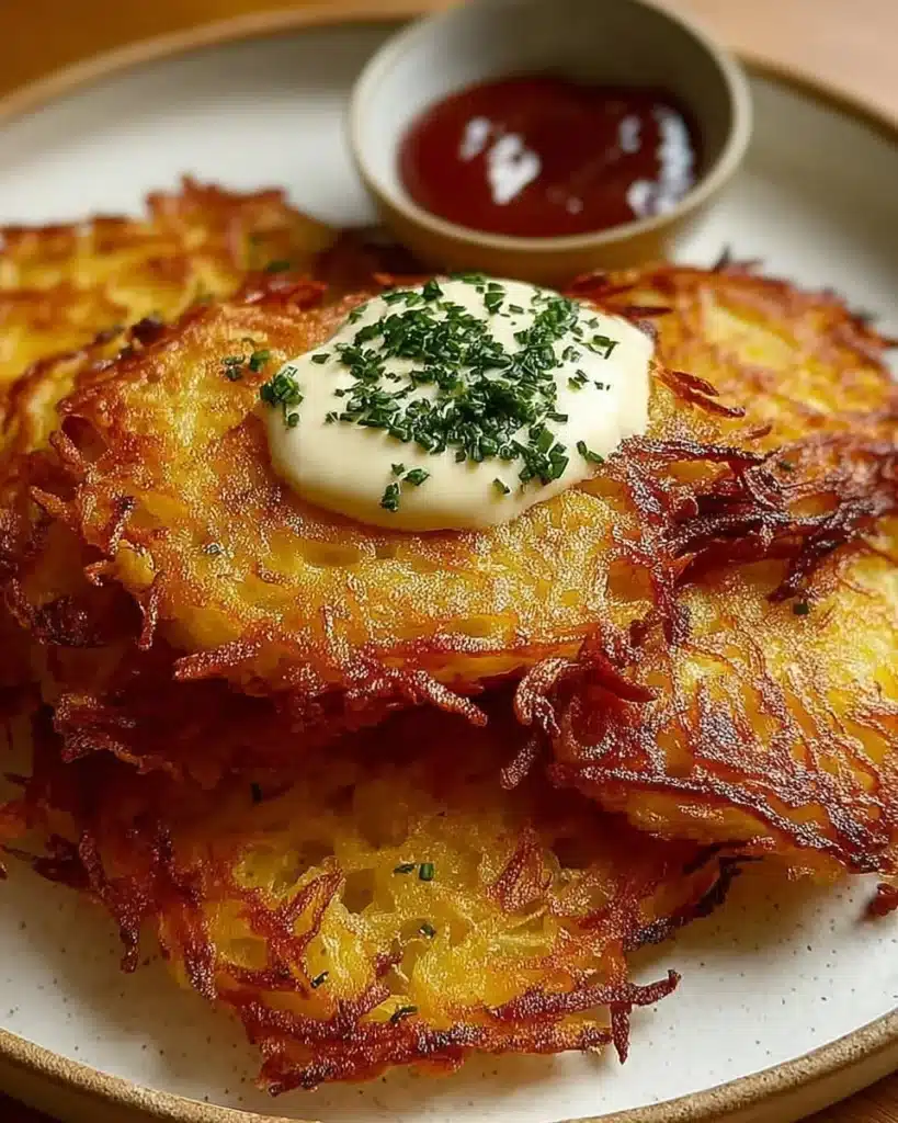 Crispy German potato pancakes served with applesauce and sour cream