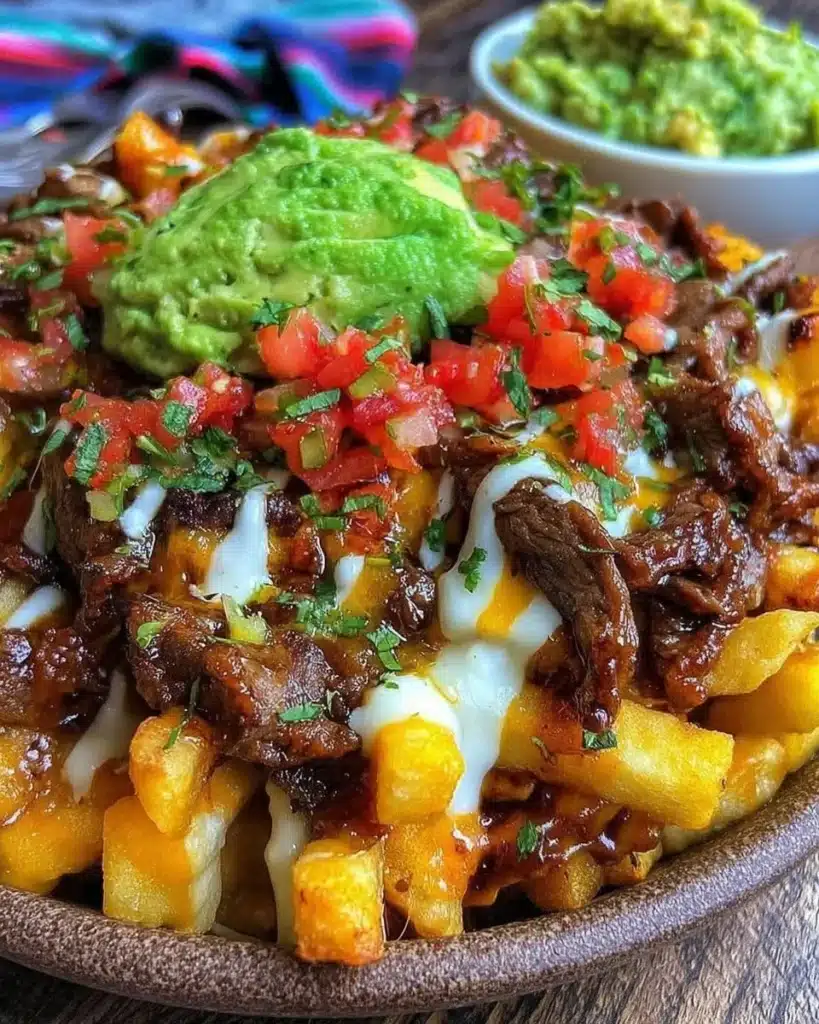 Delicious grilled meat fries topped with succulent grilled meat and seasonings