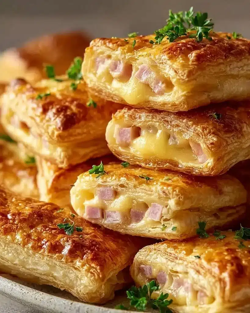 Ham and Cheese Puff Pastry Pockets on a plate ready to serve