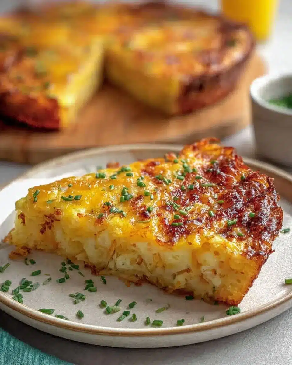 Hash Brown Crust Quiche with a golden crispy crust and colorful vegetables