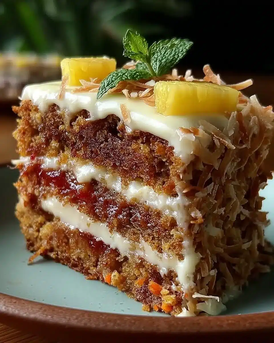Delicious Hawaiian Carrot Pineapple Cake with tropical flavors and vibrant colors.
