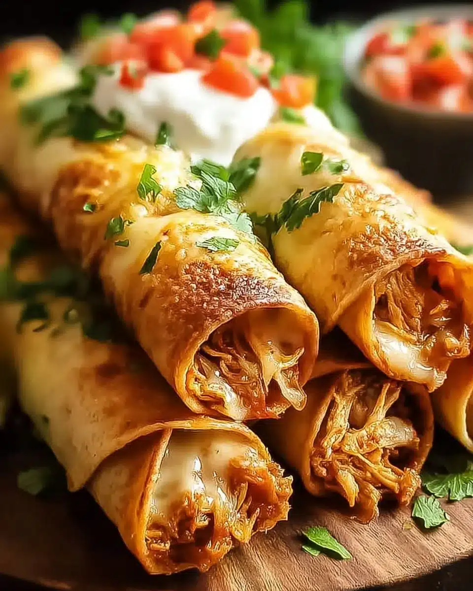 Homemade flautas served with salsa and guacamole