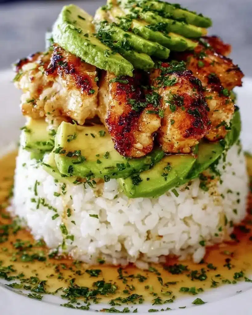 Honey Lime Chicken served with Avocado Rice Stack