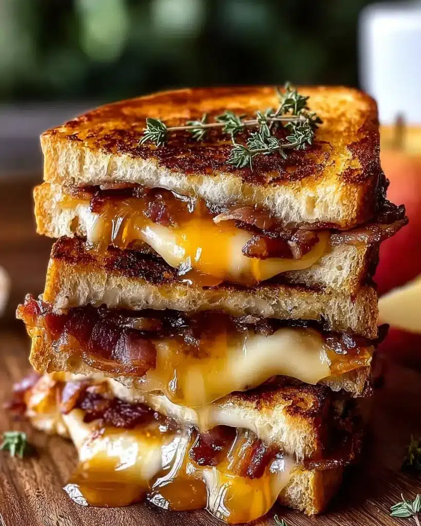 Delicious Hot Honey Apple Cheddar Beef Bacon Grilled Cheese sandwich