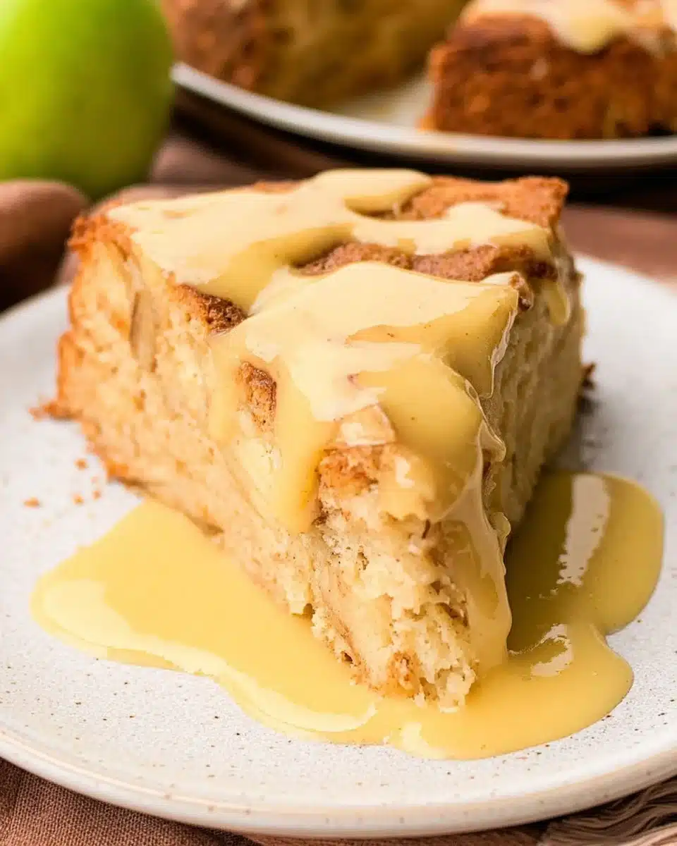 Irish Apple Cake served with creamy custard sauce