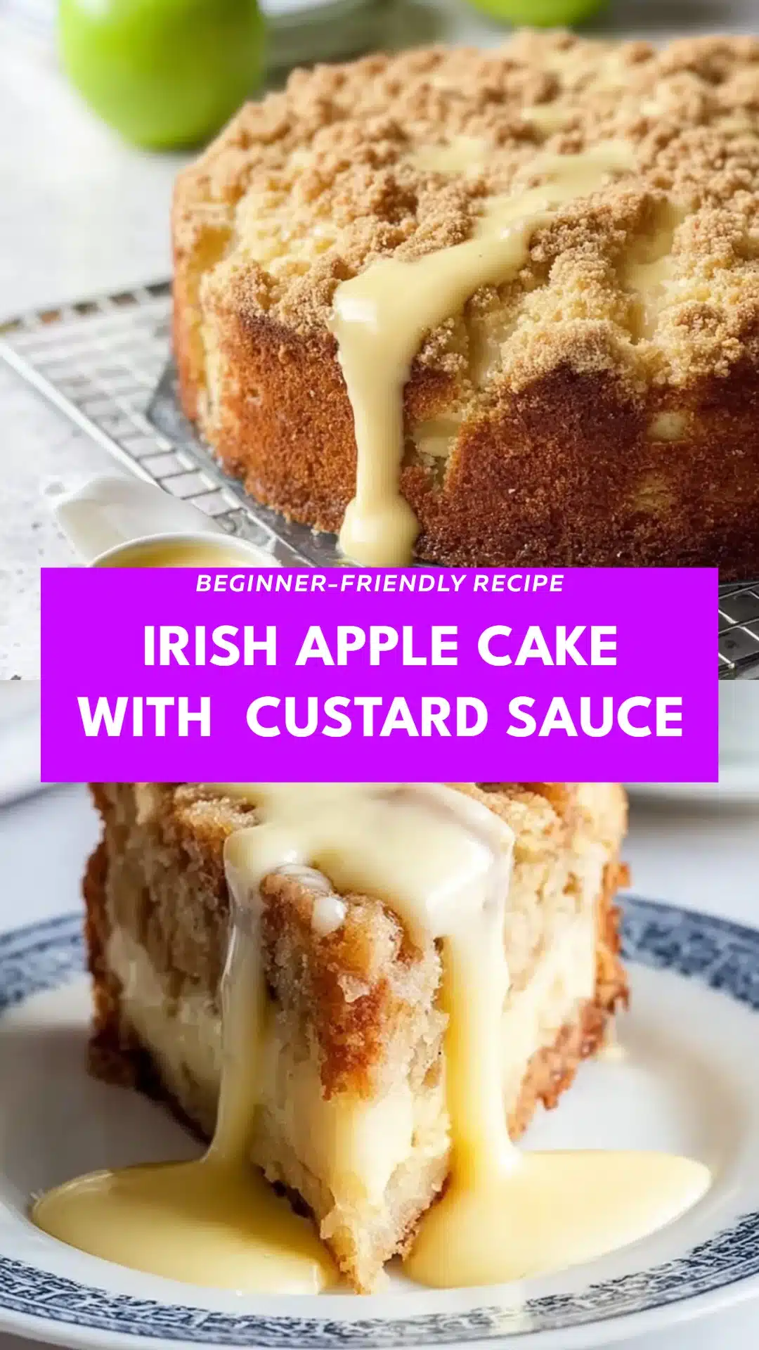 Irish Apple Cake with  Custard Sauce
