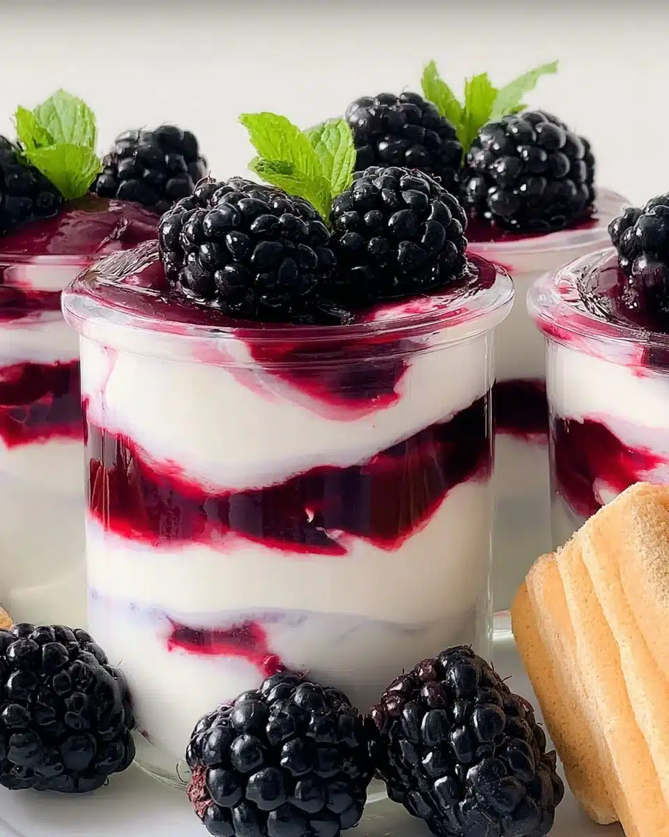 Irish Blackberry Fool dessert with fresh blackberries and whipped cream