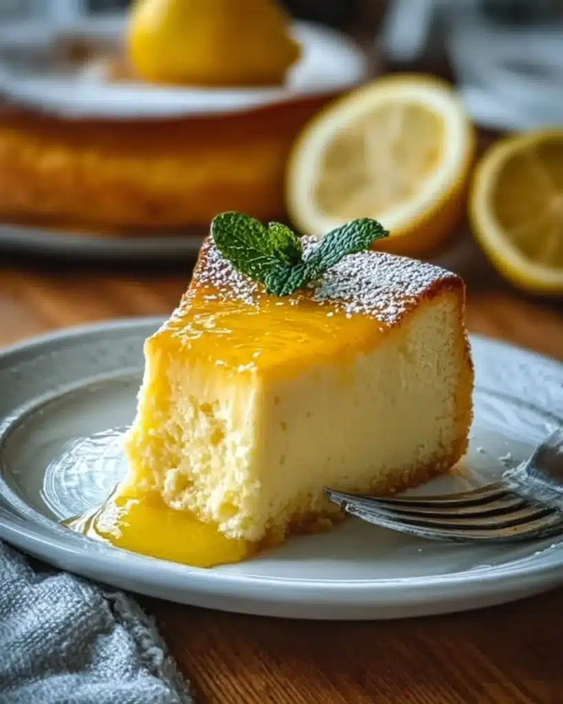 Delicious Irish Lemon Pudding Cake with a golden crust and tangy lemon filling