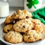 Freshly baked Irish Soda Bread Cookies with raisins on a wooden table