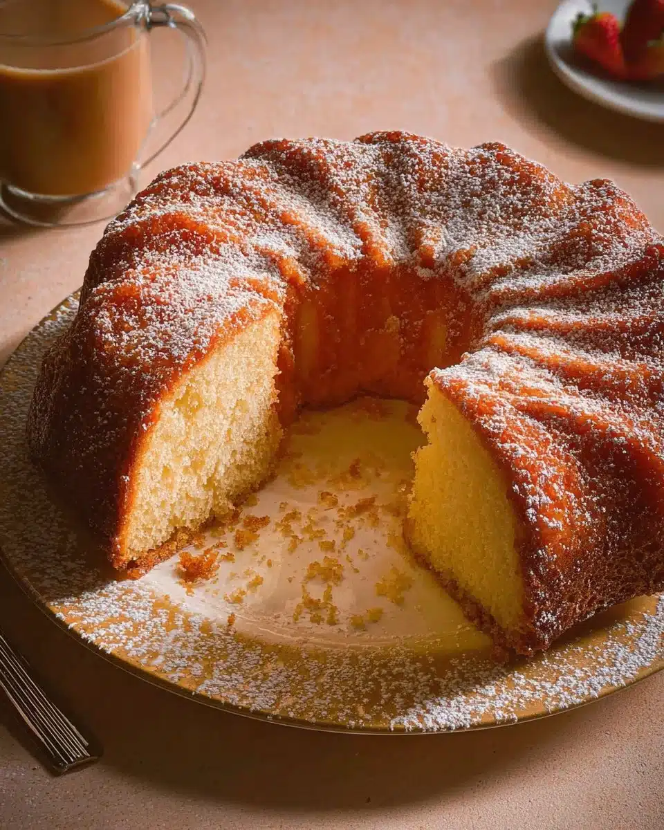 Delicious Italian breakfast cake served with fruit and coffee