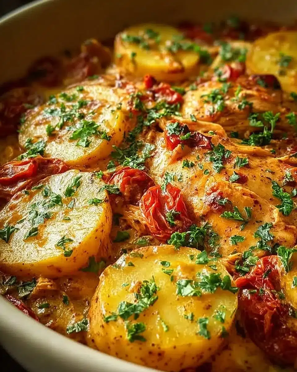 Italian Crockpot Chicken with Potatoes served in a bowl