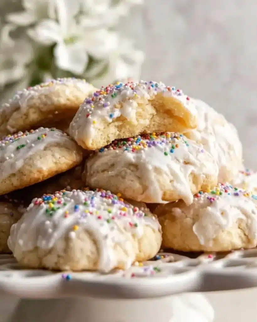 Italian Easter cookies decorated with colorful icing and sprinkles.