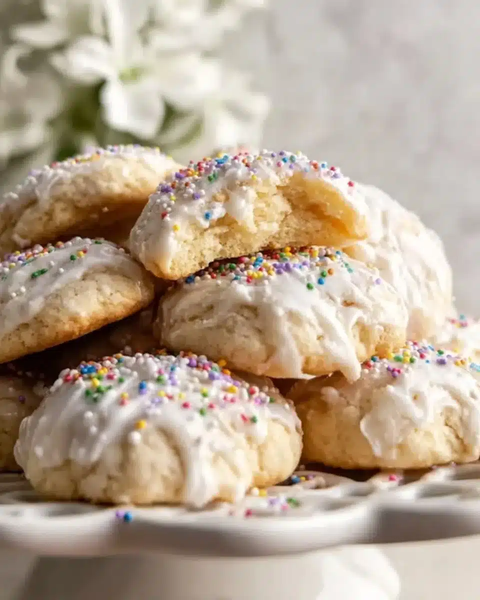 Italian Easter cookies decorated with colorful icing and sprinkles.