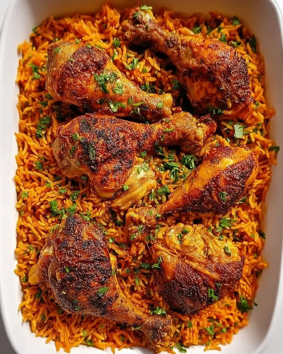 Baked Jollof Rice with Roasted Chicken