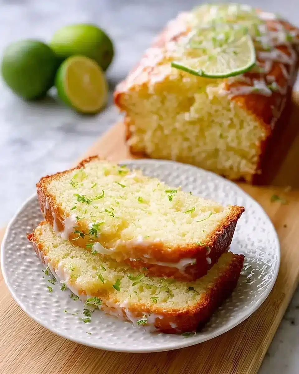 Deliciously baked key lime quick bread on a rustic wooden table.
