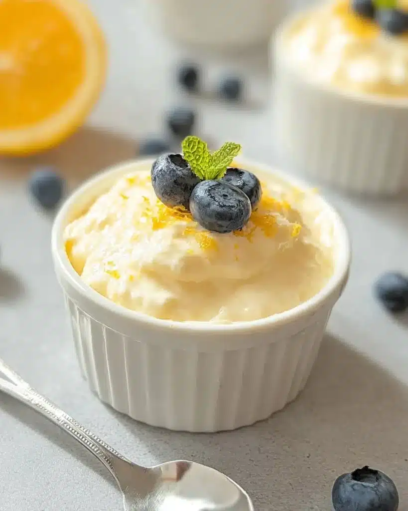 Delicious lemon cottage cheese pudding served in a bowl