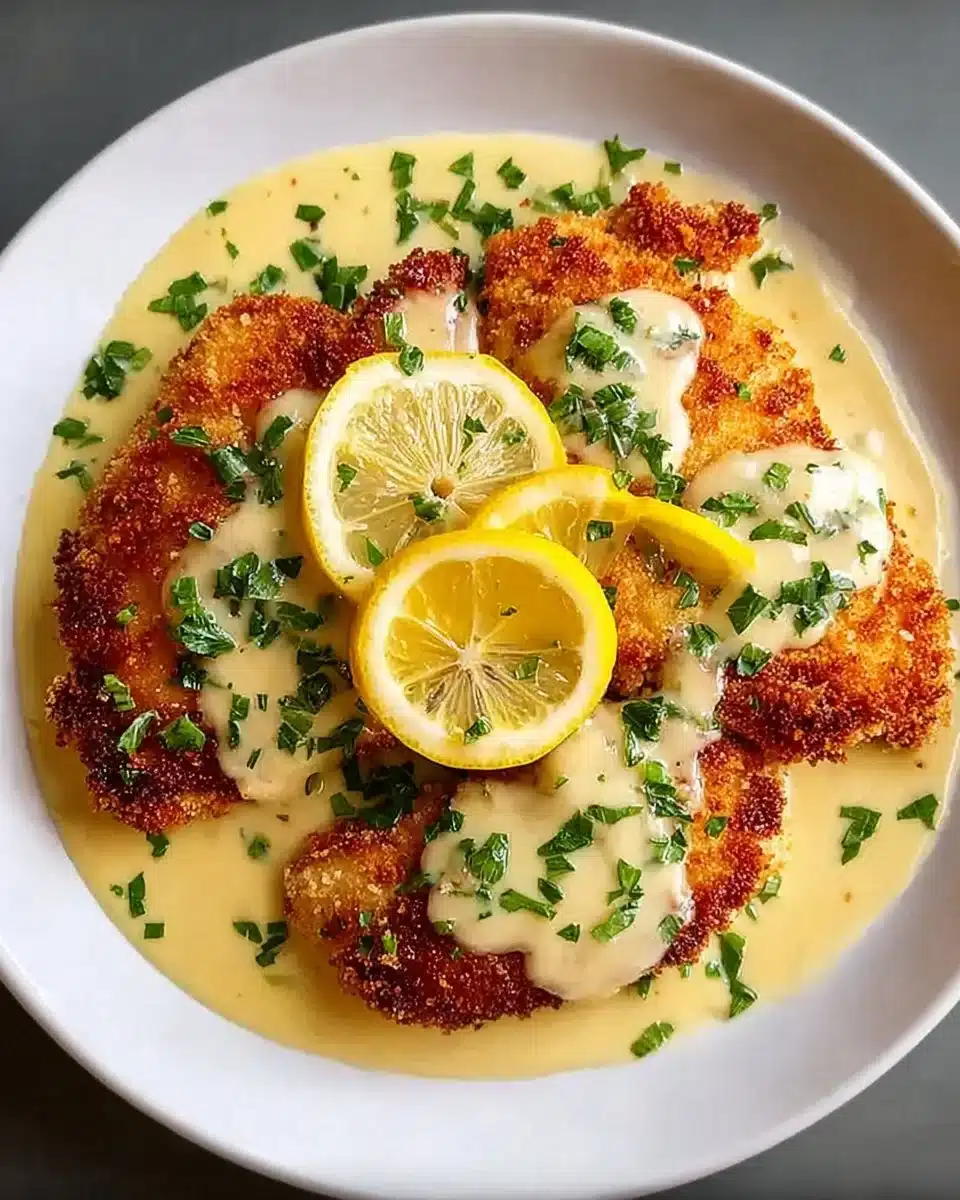 Lemon Pecorino Crusted Chicken with Creamy Lemon Sauce