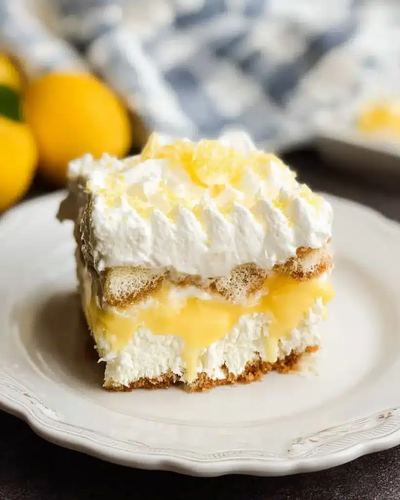 Delicious lemon tiramisu dessert served in a glass with citrus zest on top.