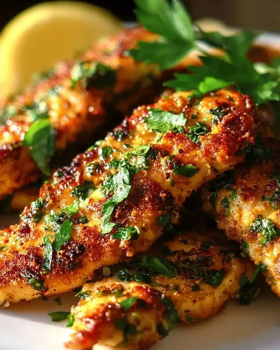 Delicious Mediterranean Chicken Tenders garnished with herbs and spices