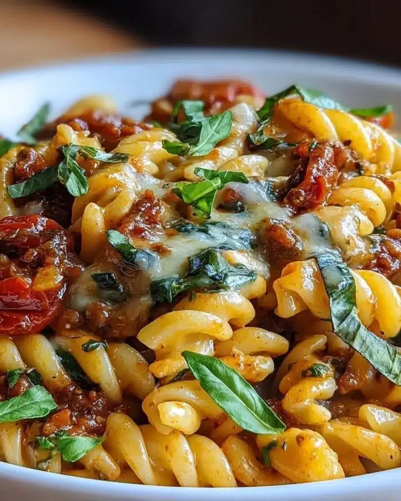Mediterranean One-Pot Pasta with fresh vegetables and herbs