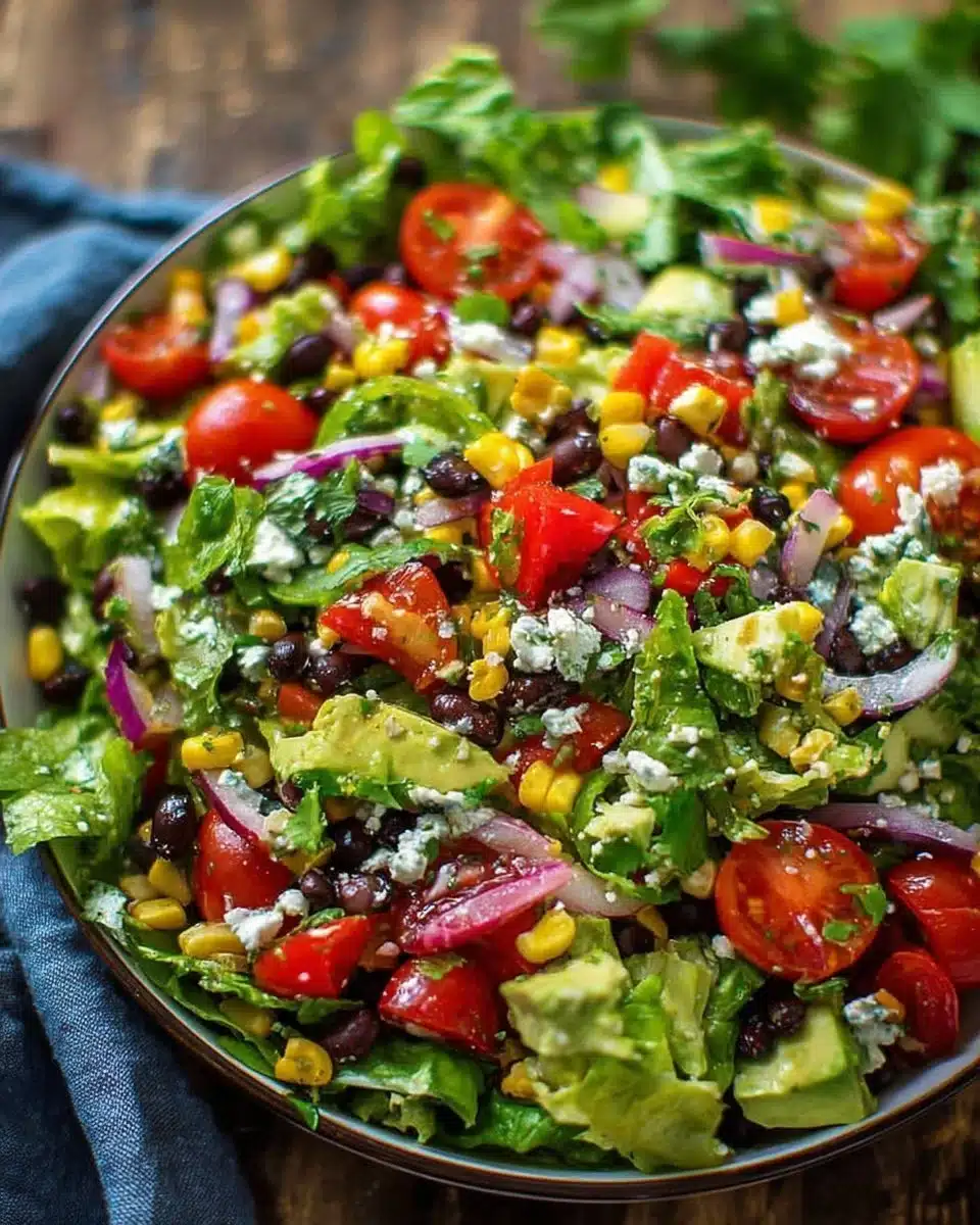 A colorful Mexican Chopped Salad filled with fresh veggies and vibrant toppings.