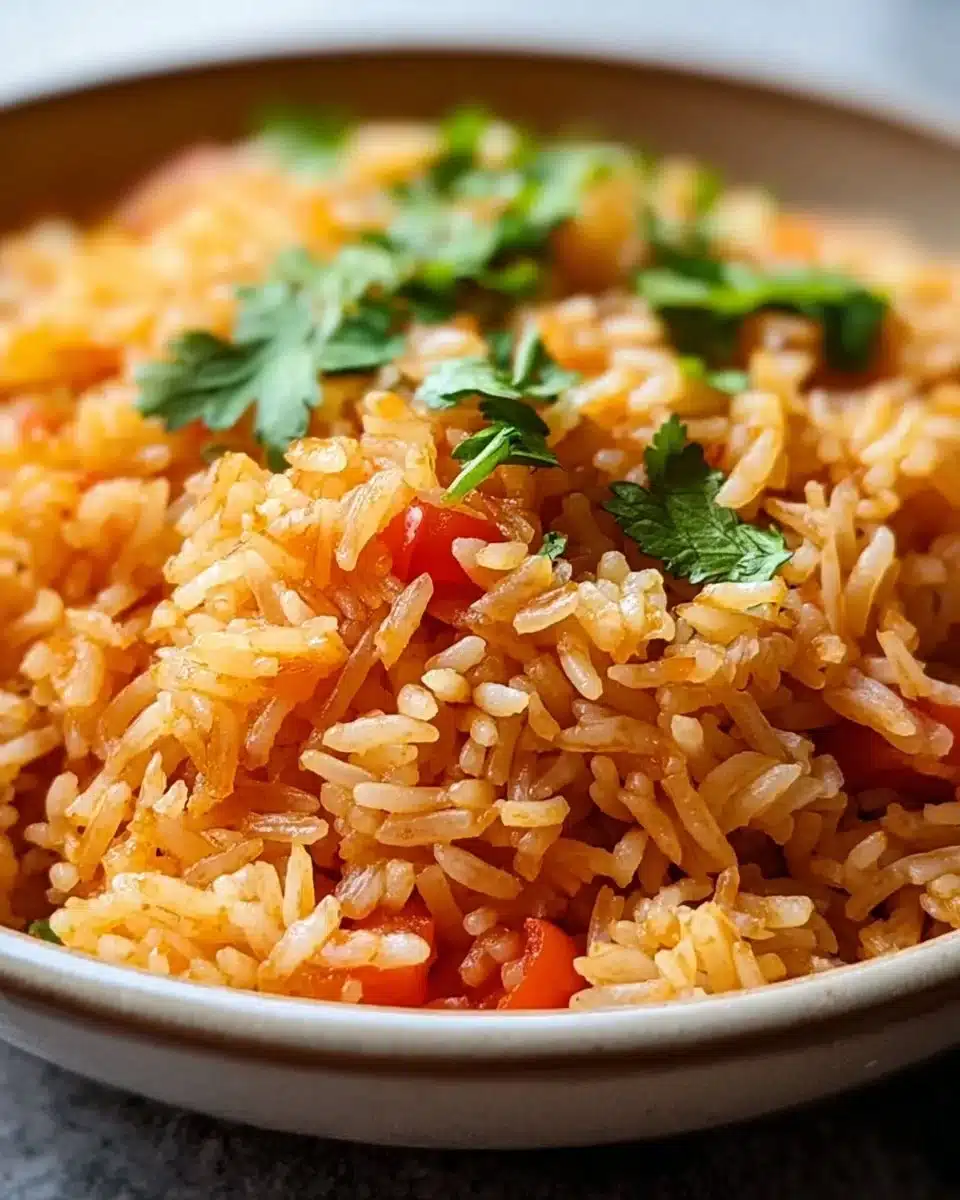 Delicious homemade Mexican rice served with vibrant garnishes