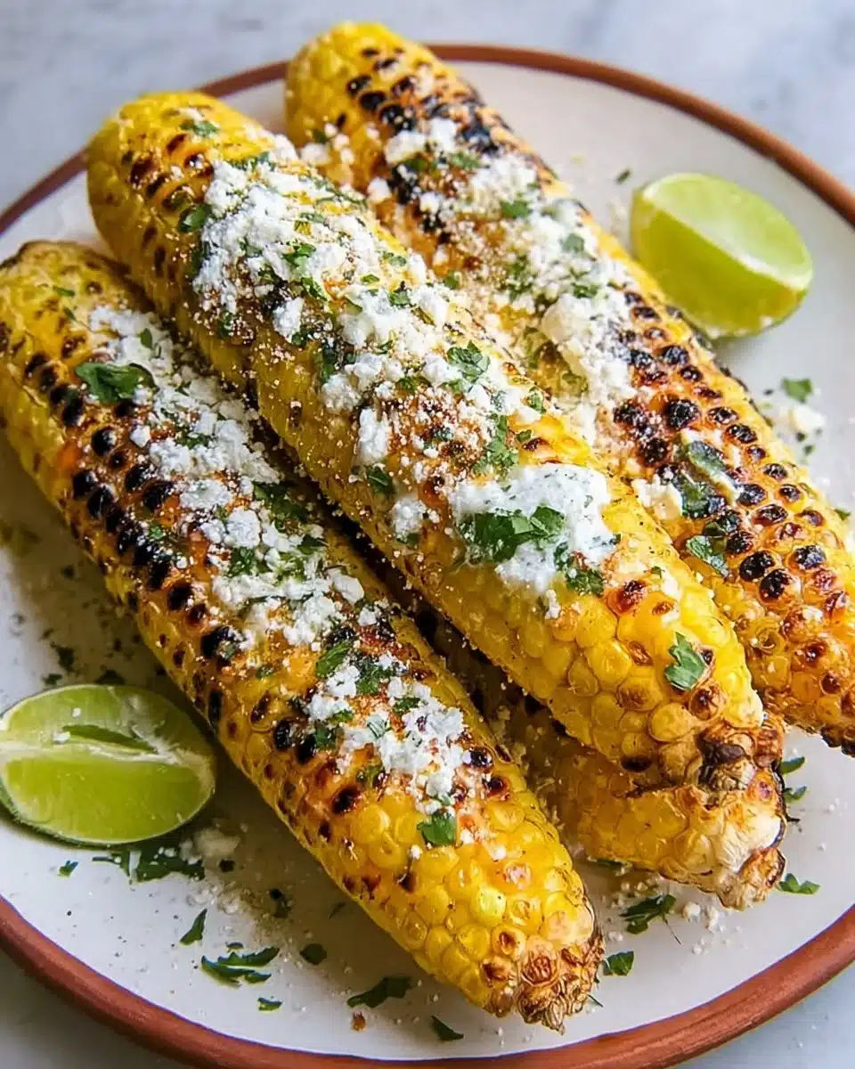 Delicious Mexican Street Corn topped with cheese and spices